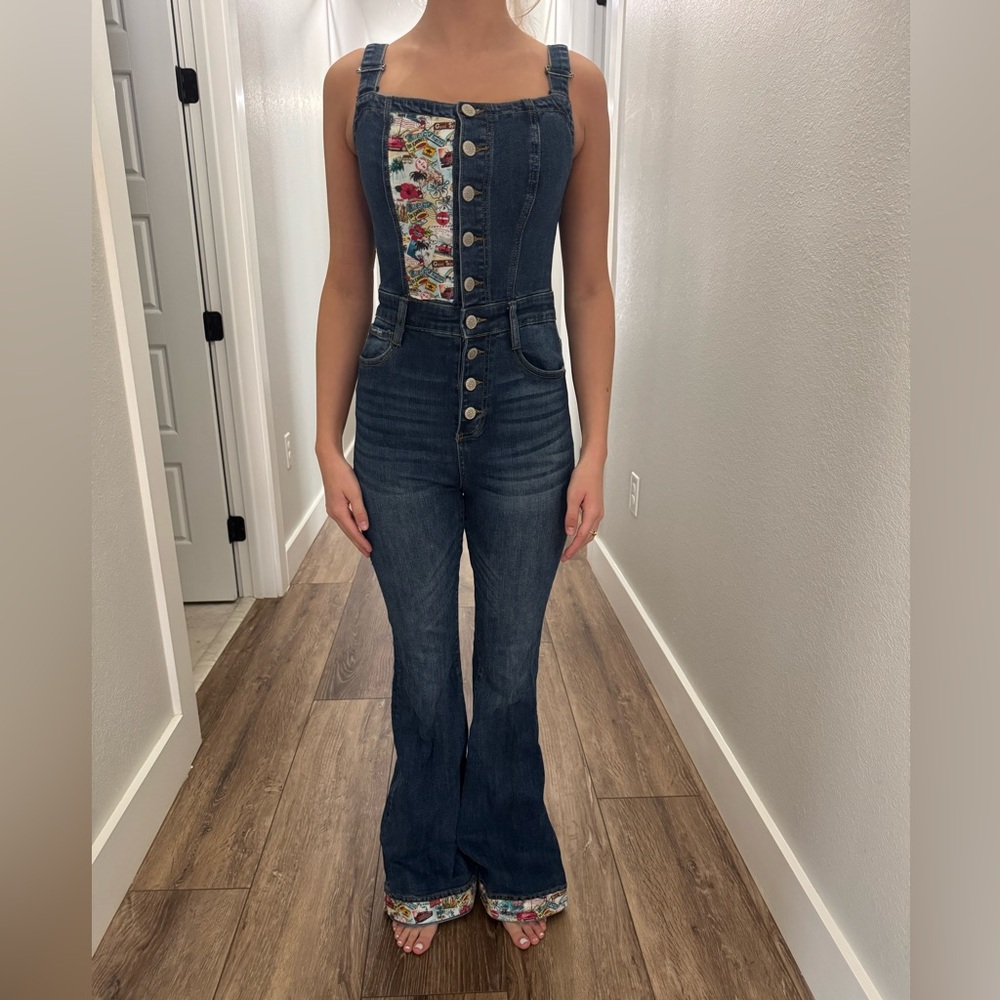 Dark Blue High-Waist Flare Jeans with Button Front